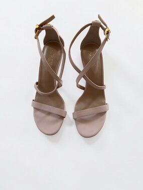 Lauren Ralph Lauren Gabriele Blush Leather Wood Heel Sandals Size 8.5 NWT
